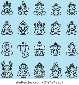 black outline Indian god Ganesh icon style vector 