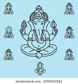 black outline Indian god Ganesh icon style vector 