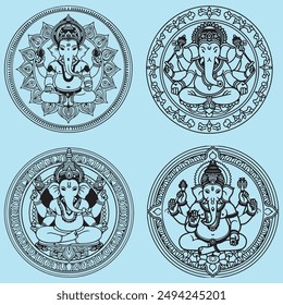 black outline Indian god Ganesh Mandala Elegant Ornamental luxury mandala pattern design outline web mandalas