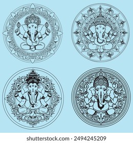 black outline Indian god Ganesh Mandala Elegant Ornamental luxury mandala pattern design outline web mandalas