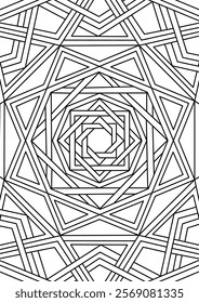 Black Outline Intricate Mandala Pattern. Yoga, meditation poster. Coloring book page.