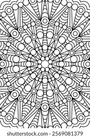 Black Outline Intricate Mandala Pattern. Yoga, meditation poster. Coloring book page.