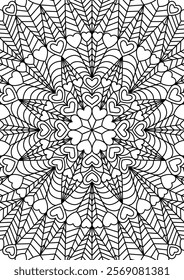 Black Outline Intricate Mandala Pattern. Yoga, meditation poster. Coloring book page.