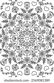 Black Outline Intricate Mandala Pattern. Yoga, meditation poster. Coloring book page.