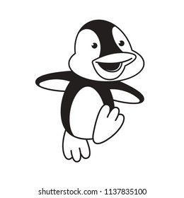 black outline isolated cute penguin walking happily vector illustration