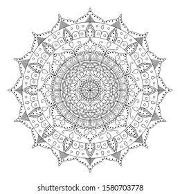 Black outline isolated vector hand drawn indian mandala. Mandala coloring book. 