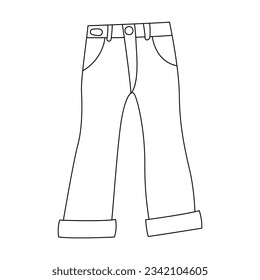 Black outline of jeans or pants vector illustration. Doodle of male and female clothes for summer isolated on white background. Fashion, charity, seasons concept