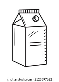 Black outline juice package icon. Doodle silhouette of cardbord drink box. Hand drawn fast food drink. Vector illustration