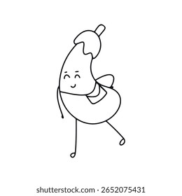 Black outline kawaii character mushroom, eggplant