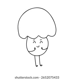 Black outline kawaii character mushroom, eggplant