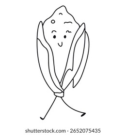 Black outline kawaii character mushroom, eggplant
