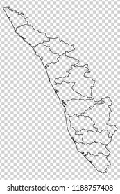 Black outline of Kerala map with all 14 districts.