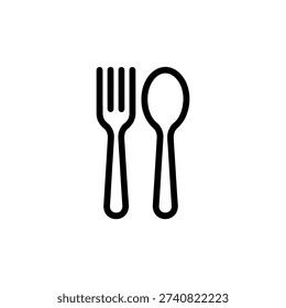 Black outline kitchen utensils dinnerware fork and spoon set