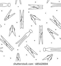 Black outline laundry pegs seamless pattern