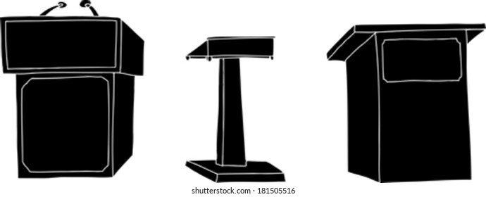 Black outline lecture stands on isolated white background