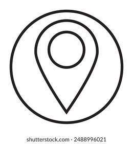 Black outline location icon. Map pin point icon design.