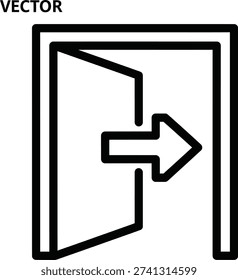 Black outline login enter icon with door and arrow for access account and signin. Flat vector entry direction session symbol for modern app interface, security and digital UI.