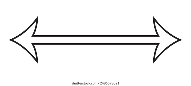 Black outline long linear vector arrow sign pointing left and right. simple illustration.