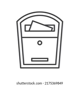 black outline of mailbox with letter- vector illustration