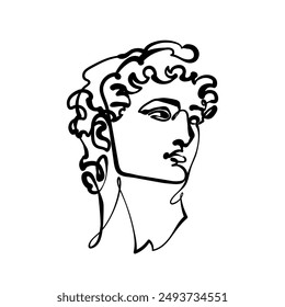 Black outline male portrait on white background. David (Michelangelo). Vector illustration.