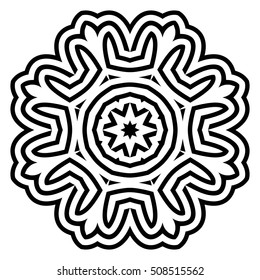 Black outline mandala, eight pointed circular abstract floral pattern,Mandala geometric round ornament