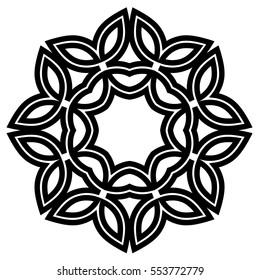 Black outline mandala, eight pointed circular abstract floral pattern,Mandala geometric round ornament