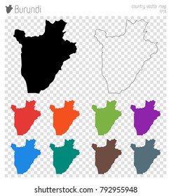 Black outline map of Burundi. Vector illustration with various color options. Ideal for travel or educational use.