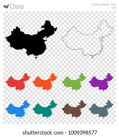 Black outline map of China. Vector illustration. Shows country borders and geography.