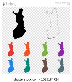 Black outline map of Finland. Vector illustration. Shows country borders and geography.