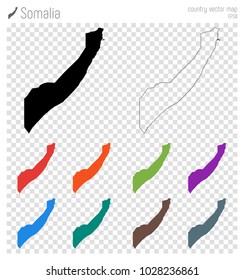 Black outline map of Somalia. Isolated vector illustration. Shows country shape and borders.