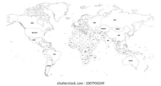 Black outline map of World. Simple vector illustration.