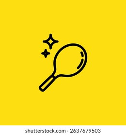 A black outline of a maraca with two shining stars is set against a yellow background, illustrating instrument or celebration themes.