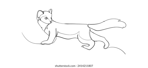 Black outline marten on white background. Graphic drawing. Vector illustration.