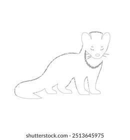 Black outline marten on white background. Graphic drawing. Vector illustration. hand-drawn illustration of marten head in engraving style. Sketch of cute muzzle of forest animal