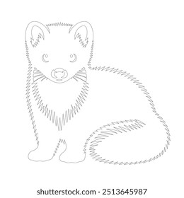 Black outline marten on white background. Graphic drawing. Vector illustration. hand-drawn illustration of marten head in engraving style. Sketch of cute muzzle of forest animal