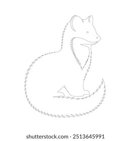 Black outline marten on white background. Graphic drawing. Vector illustration. hand-drawn illustration of marten head in engraving style. Sketch of cute muzzle of forest animal