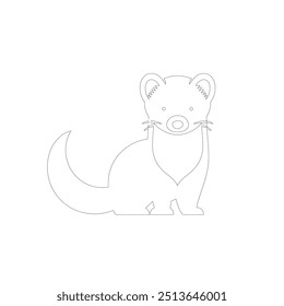 Black outline marten on white background. Graphic drawing. Vector illustration. hand-drawn illustration of marten head in engraving style. Sketch of cute muzzle of forest animal