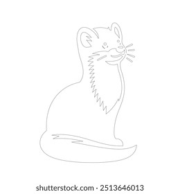 Black outline marten on white background. Graphic drawing. Vector illustration. hand-drawn illustration of marten head in engraving style. Sketch of cute muzzle of forest animal