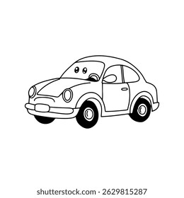 Black outline mini car transportation. coloring book kids