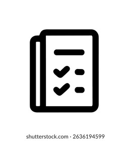 Documento de lista de verificación minimalista de contorno negro con símbolo de icono de marca de verificación