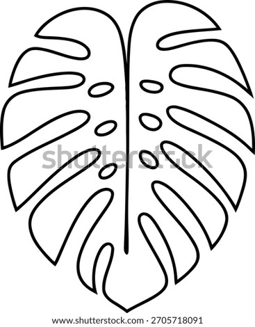 Black outline monstera leaf with oval cutouts on white background leaf outline tropical leaf