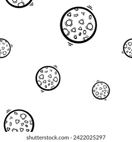 Black outline moon vector seamless pattern. Wallpaper, print, fabric, textile, wrapping paper, packaging design. Line art. Space, galaxy, cosmic concept