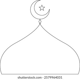 Black Outline Mosque Domes with Crescent Moons and Small Stars