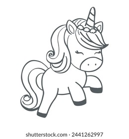 black outline of A mythical unicorn with a horn