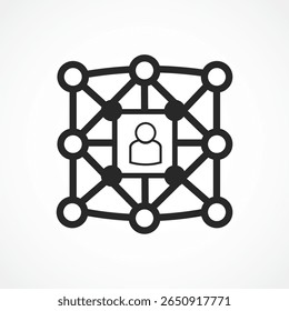 Icono de bloqueo de red neuronal de contorno negro sobre fondo blanco - Icono de concepto de ciberseguridad de IA, Ilustración vectorial