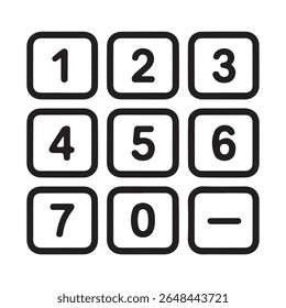 Black outline of a number keypad with rounded square buttons on a white background