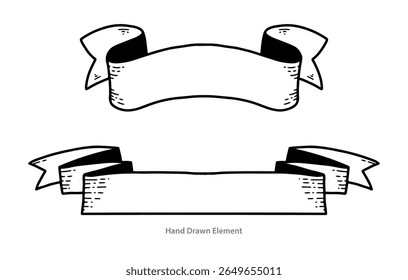 Black outline old banner ribbon, symbol, design template, title place, Header, vector shape, vintage style