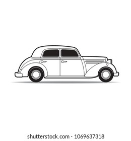 black outline old classic car vector drawing