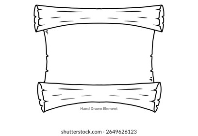 Black outline old paper scroll shape, symbol, design template, title place, Header, vector shape, vintage style
