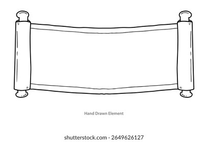 Black outline old paper scroll shape, symbol, design template, title place, Header, vector shape, vintage style